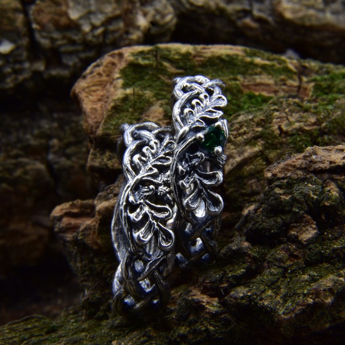 Throne of Vines: Gothic Sterling Silver Ring with Emerald Accent