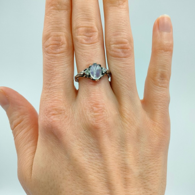 Celestial Bloom: Sterling Silver Ring with a Radiant Moonstone