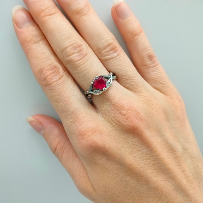 Gothic Ruby Heart Ring with Dragon Claws