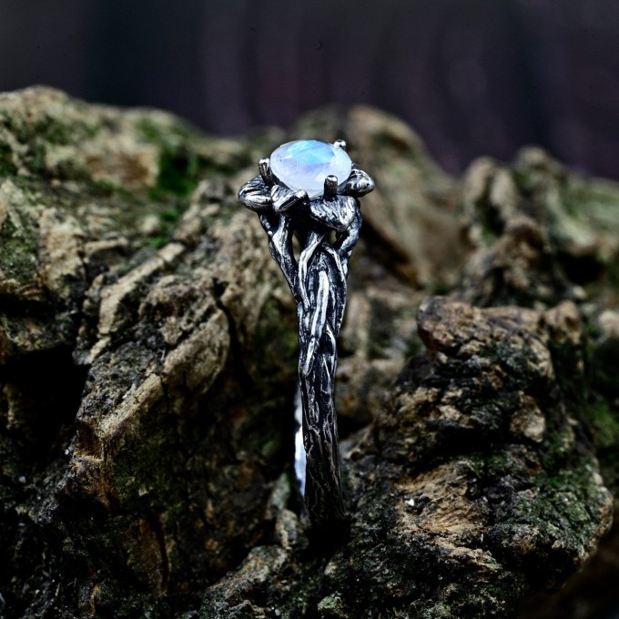 Handcrafted Silver Ring with Ethereal Moonstone
