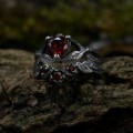 Gothic-Inspired Silver Ring Set with Red Garnet Gemstones