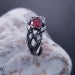 Garnet Bloom: Sterling Silver Ring with a Radiant Scarlet Gem