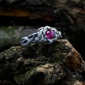 Thorned Bloom: Gothic Sterling Silver Ring with Enchanted Ruby