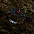 Handcrafted Gothic Silver Ring with Crimson Gem