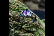 Whimsical Fantasy Fairy Wedding Ring, Filigree Floral Engagement Ring for Woman, Amethyst Vintage Style Band, Unique Silver Jewelry
