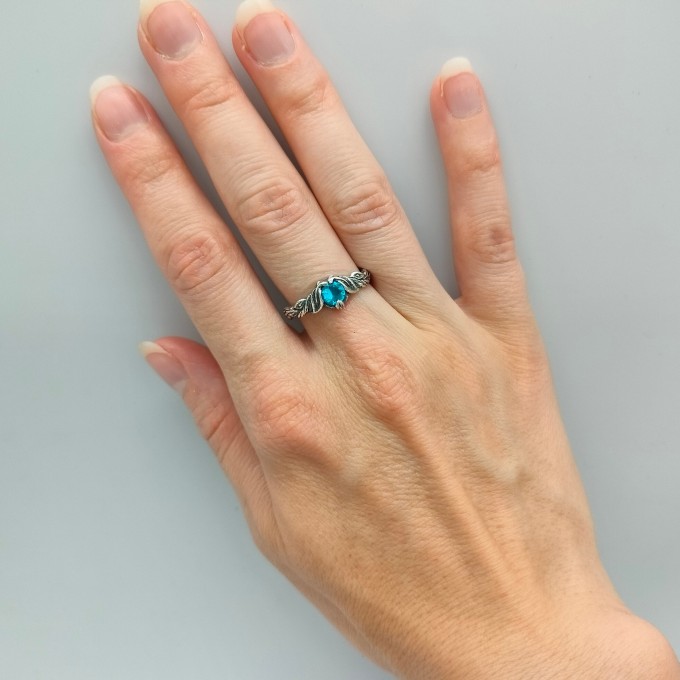 Gothic Aquamarine Ring with Enchanted Leaf Motif