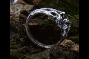 Pagan Mens Wedding Ring with Nature Themed, Fantasy Mens Band Engagement Ring, Silver Braided Weave Promise Ring for Men