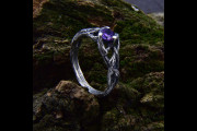 Viking Twisted Vine Wedding Band Fantasy Style for Women Silver, Unique Twig Leaf Amethyst Norse Engagement Ring for Promise