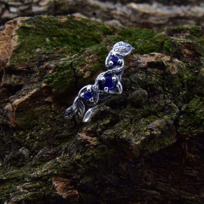 Waves of Midnight: Gothic Sterling Silver Ring with Sapphires