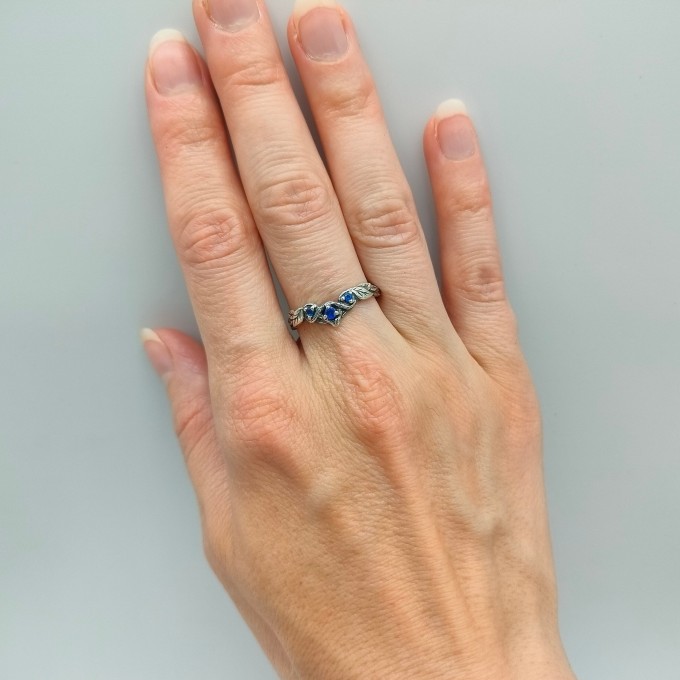 Waves of Midnight: Gothic Sterling Silver Ring with Sapphires