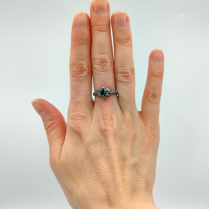 Gothic Silver Ring with a Bold Black Onyx