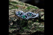 Three Stone Emerald Ring with Silver Branch for Woman, 3 Stone Vine Wedding Band, Unique Birthstone Leaf Engagement Ring for Her