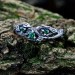 Gothic Silver Ring with Twisting Vines and Emerald Details