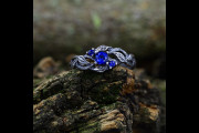 Magical Woodland Leaf Engagement Ring with Elvish Sapphire Twig for Woman, Curve Branch Wedding Band Silver, Female Wiccan Promise Ring