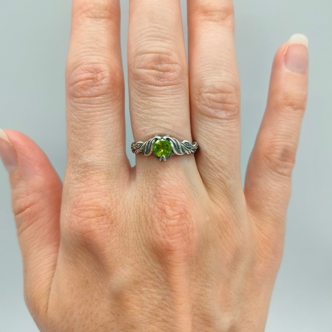 Twilight Silver Ring with Emerald Glow
