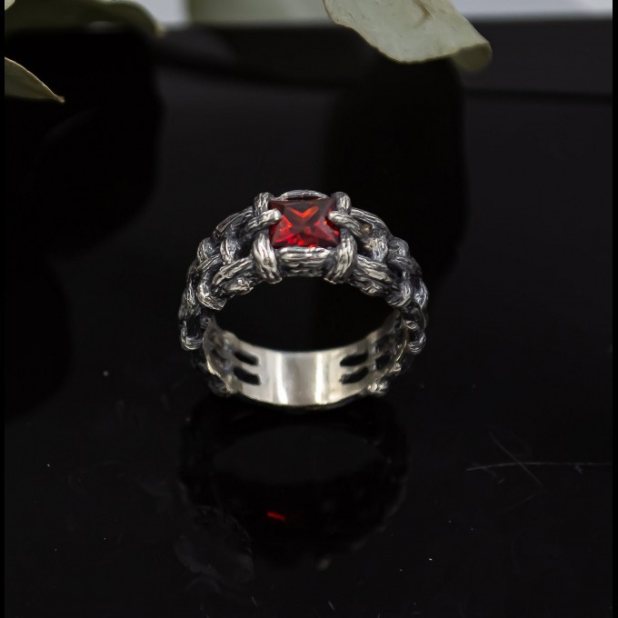 Crimson Dominion: Gothic Garnet Chain Ring