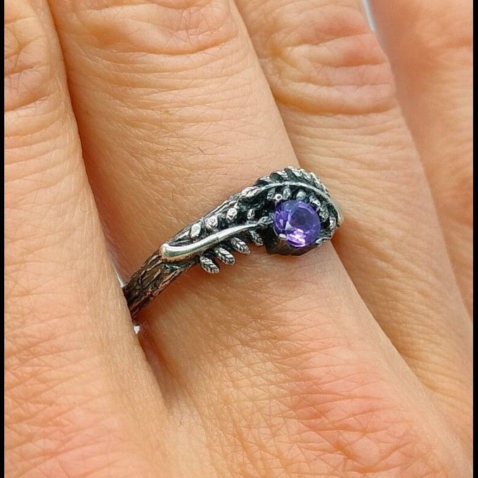 Gothic Amethyst Ring with Lunar Crescent Motif