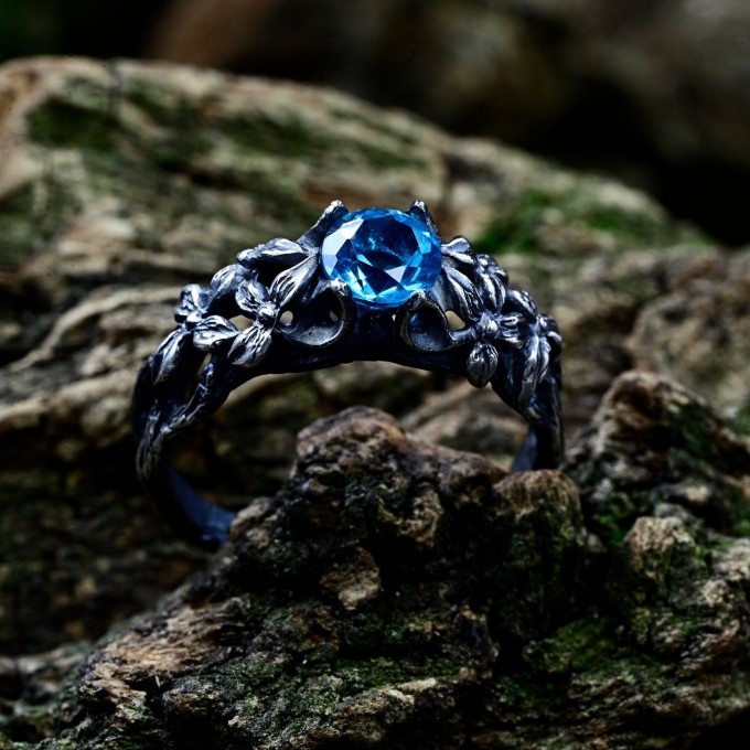 Majestic Dragon Ring with Blue Topaz Gemstone