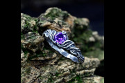 Nature Inspired Unique Amethyst Engagement Ring, Self Love Promise Ring for Women, Woodland Branch Ring, Silver Elven Jewelry