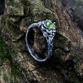 Bloom of Shadows: Gothic Sterling Silver Ring with Olivine Gemstone