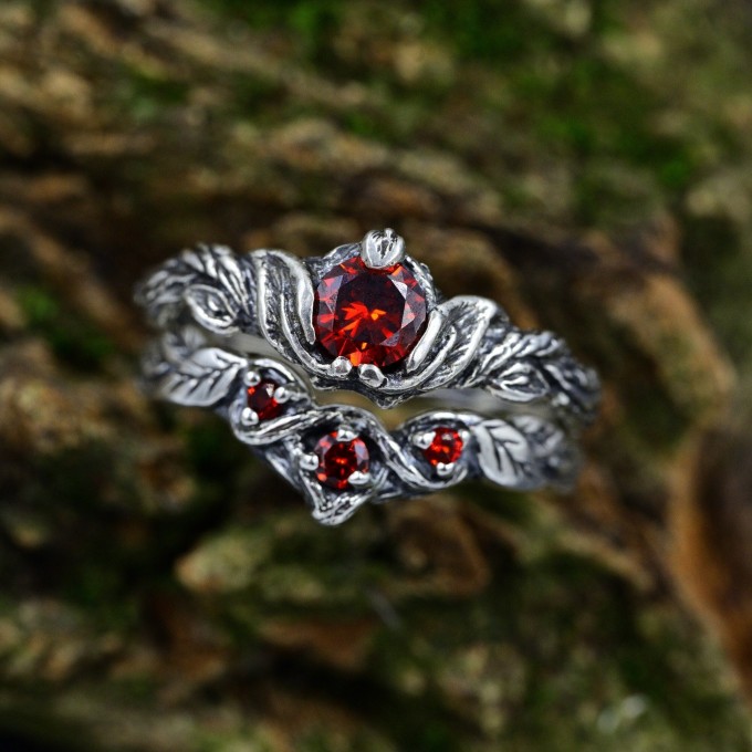 Flame of the Forest: Gothic Sterling Silver Ring with Garnet Gems