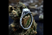 Moonstone Witch Engagement Ring, Dark Fairy Inspired Moonstone Ring, Silver Mythical Woman Wedding Ring with Nature Theme