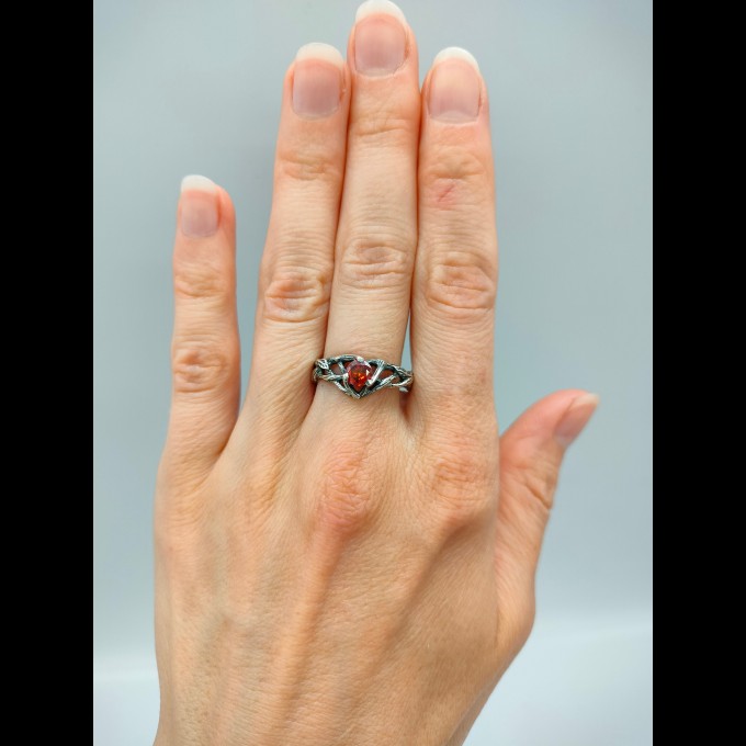 Gothic Moonstone Ring with Intricate Forest Design