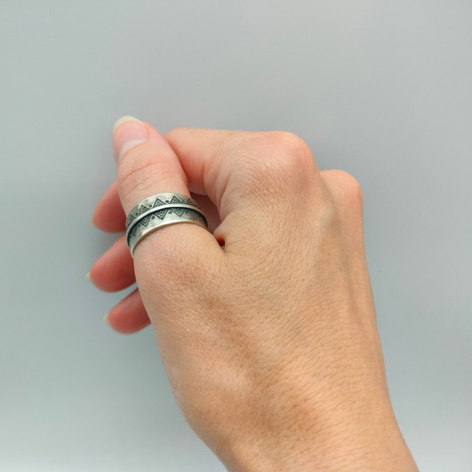 Timeless Symbol: Sterling Silver Open Ring with Engraved Runes