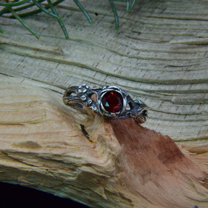 Braided Branch Ring - Celtic Wedding Ring with January Birthstone