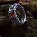 Bold Gothic Ring with Interwoven Chains and Garnet
