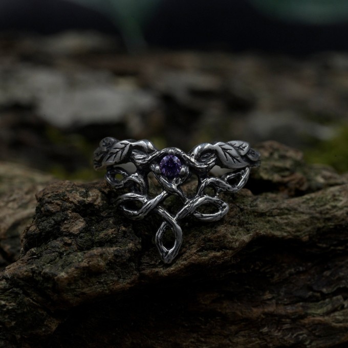 Gothic Dragon Ring with Radiant Amethyst Gemstone