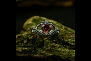 Intricate Witchy Christmas Engagement Ring with Gothic Style for Woman, Garnet Skull Death Wedding Ring for Witch Lovers