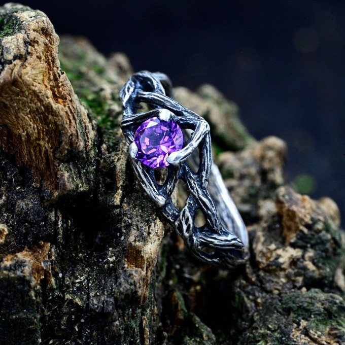 Guardian of Magic: Sterling Silver Ring with Amethyst Stone