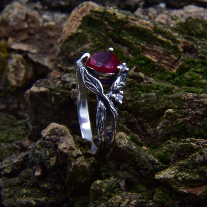 Gothic Ruby Heart Ring with Dragon Claws