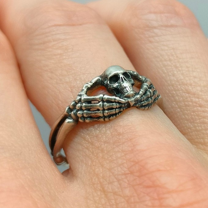 Gothic Skeleton Hand Ring - Unique Silver Statement