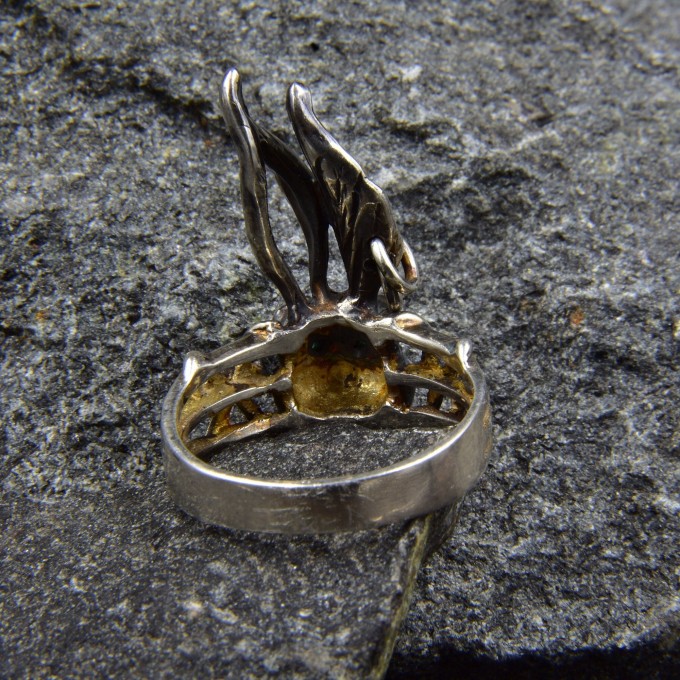 Gothic Emerald Ring with Enchanted Flame Motif