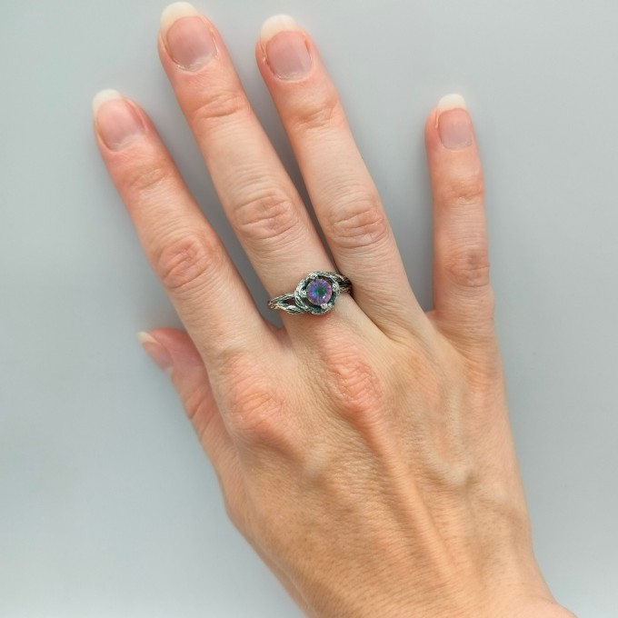 Gothic Nature-Inspired Ring with Mystic Topaz|Unique Gothic Dark Engagement Ring 