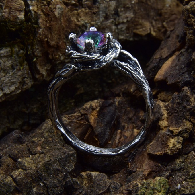 Gothic Nature-Inspired Ring with Mystic Topaz|Unique Gothic Dark Engagement Ring 