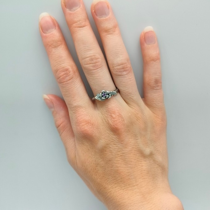 Unusual Sterling Silver Amethyst Minimalist Ring – Delicate Bohemian Design, Nature-Inspired Engagement Ring, Perfect Tiny Gift for Her
