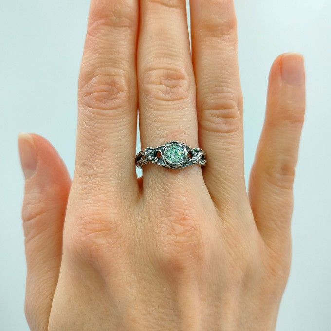 Elegant Gothic Ring with White Topaz Gemstone|Unusual Nature-Inspired Engagement Ring
