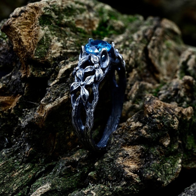 Majestic Dragon Ring with Blue Topaz Gemstone