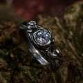 Elegant Gothic Ring with White Topaz Gemstone|Unusual Nature-Inspired Engagement Ring