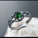 Gothic Silver Ring with Emerald and Leaf Motif
