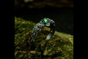 Ethereal Fairy Witchy Wedding Band, Braided Branch Band Emerald Silver Engagement Ring, Dark Aesthetic Forest Ring with Nature Themed