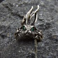 Gothic Emerald Ring with Enchanted Flame Motif