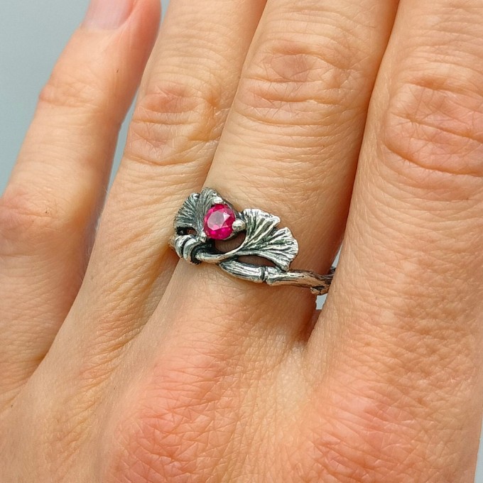 Elegant Gothic Floral Ring with Ruby Gemstone