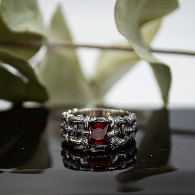 Crimson Dominion: Gothic Garnet Chain Ring