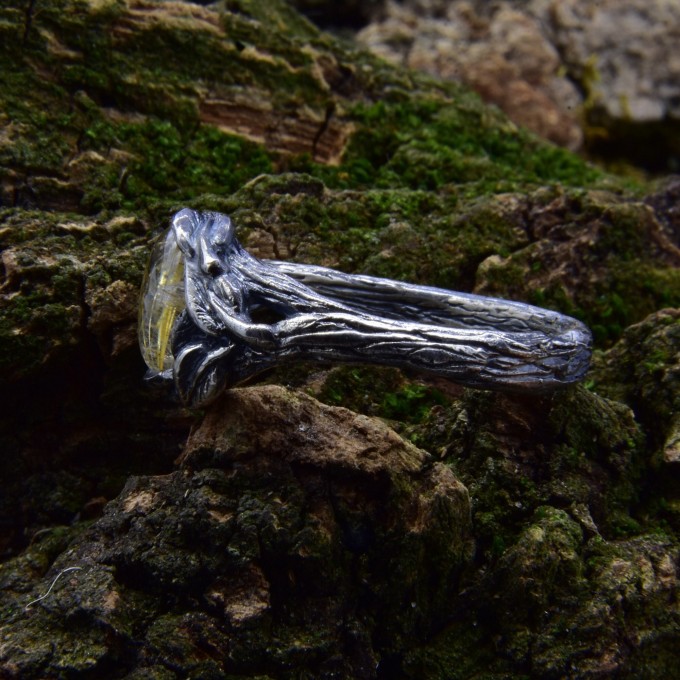Enchanting Silver Ring with Natural Amber Stone