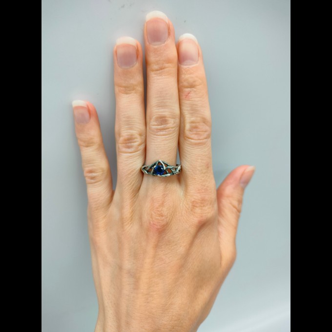 Twilight Crown: Gothic Sterling Silver Ring with Sapphire Gemstone