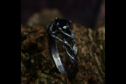 Nature Inspired Unique Black Engagement Ring, Fantasy Witchy Promise Ring for Women, Dark Woodland Branch Ring, Silver Elven Jewelry
